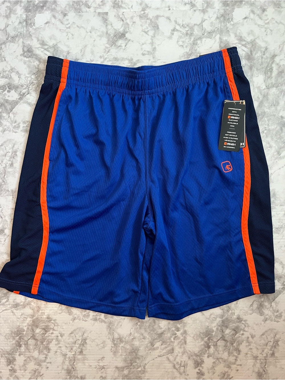 And1 Men's Athletic 11” Mesh Shorts - Royal Blue with Orange Trim